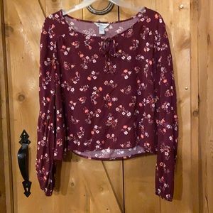 Arizona L Burgundy Floral Blouse